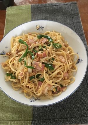 ベーコンと炒り卵のスパゲティ塩こしょう味-レシピのメイン写真