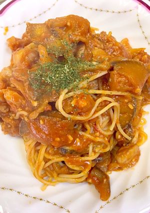 簡単な茄子と鶏肉のトマトソースパスタ-レシピのメイン写真