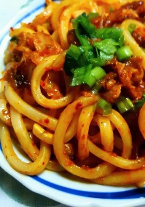 豚キムチからの焼きうどん-レシピのメイン写真
