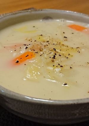 蕎麦の茹で汁活用☆チャウダー風味噌スープ-レシピのメイン写真