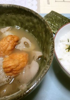 小芋（赤いも）と蓮根の海老だし鍋　醤油味-レシピのメイン写真
