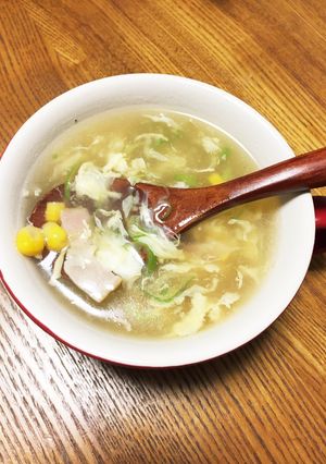 ベーコンとコーンの卵とじ中華スープ-レシピのメイン写真