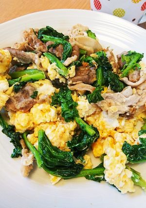 菜の花と豚肉の卵炒め-レシピのメイン写真