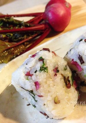 シャキシャキ♡赤かぶの葉の塩漬けおにぎり-レシピのメイン写真