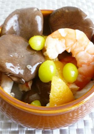 霜降りひらたけと海老のレモンワイン蒸し-レシピのメイン写真
