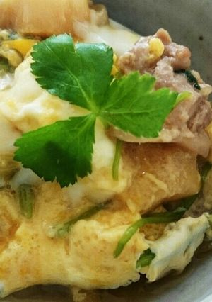 簡単!!三つ葉香るお麩と鶏肉の親子煮-レシピのメイン写真