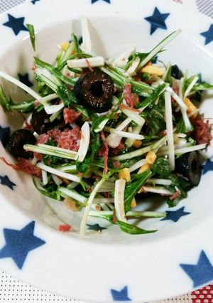 シャキシャキ！水菜とコンビーフのサラダ-レシピのメイン写真