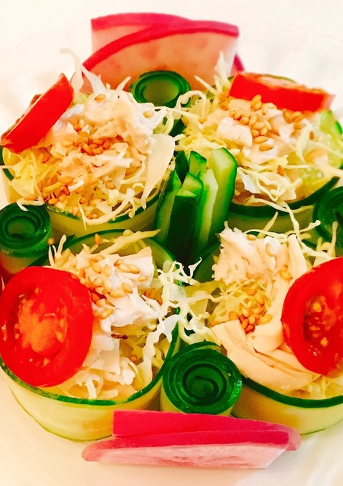 簡単♪くるくる棒々鶏風きゅうり巻き♬前菜-レシピのメイン写真