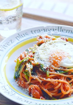 元気出る☆ほうれん草と卵のトマトパスタ-レシピのメイン写真