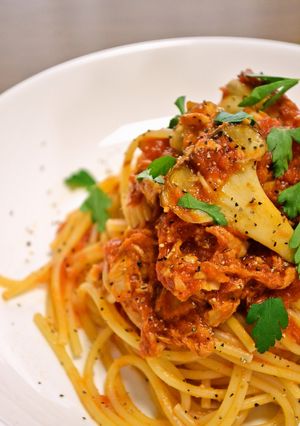 超簡単。ツナときのこのトマトパスタ。-レシピのメイン写真