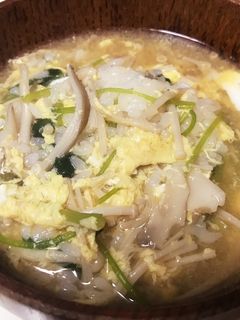 キノコとミツバのかき卵汁からの雑炊-レシピのメイン写真
