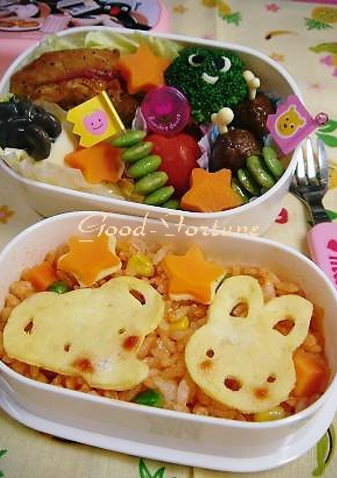 幼稚園弁当『ぞうさんとうさぎさん弁当』-レシピのメイン写真