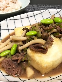 フライパン一つ簡単★すき焼き揚げ出し豆腐-レシピのメイン写真