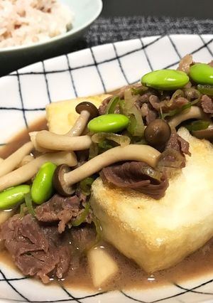 フライパン一つ簡単★すき焼き揚げ出し豆腐-レシピのメイン写真