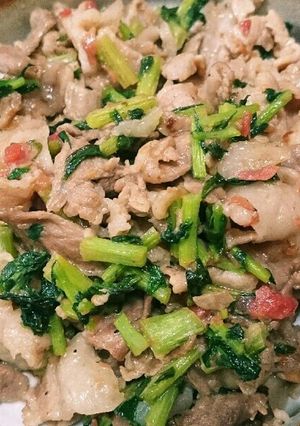 豚バラと大根の葉の梅仕立て-レシピのメイン写真