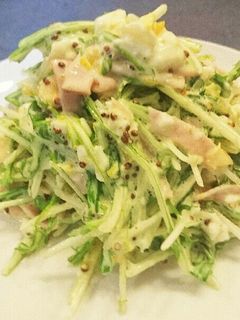 水菜とハムの粒マスタードマヨサラダ-レシピのメイン写真