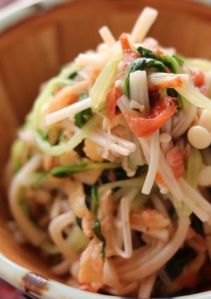 シャキシャキ♪ 水菜とえのきの梅肉和え-レシピのメイン写真