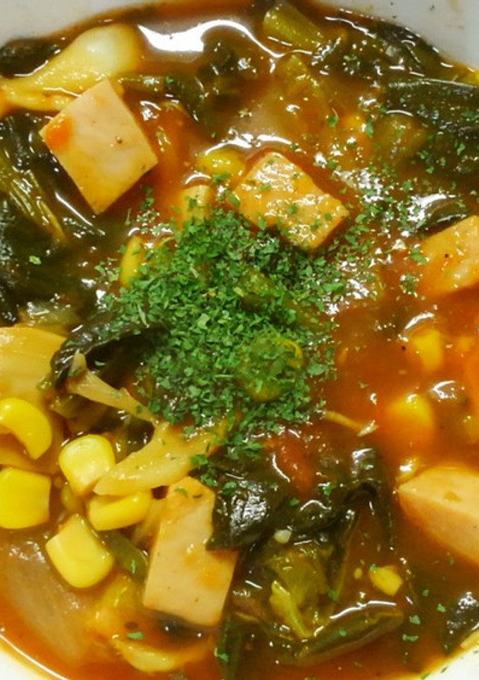 ほうれん草とコーンとハムの簡単トマト煮♡-レシピのメイン写真