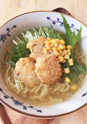 ふんわり〜♪つくねと水菜の塩ラーメン♪-レシピのメイン写真