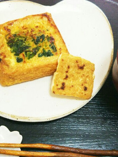 厚揚げの器の菜の花玉子-レシピのメイン写真