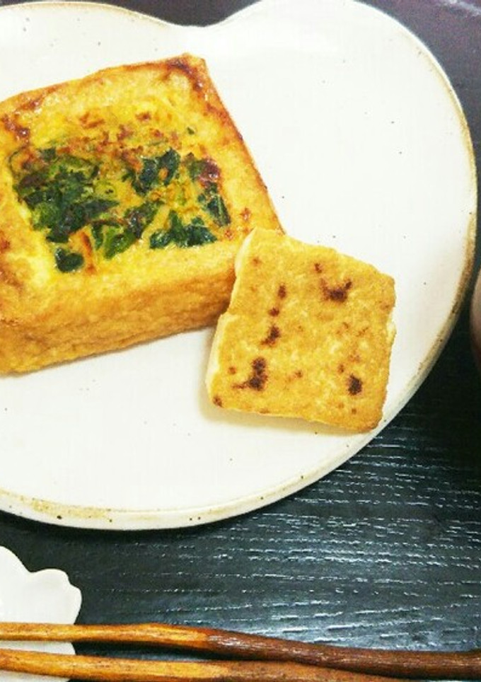 厚揚げの器の菜の花玉子-レシピのメイン写真