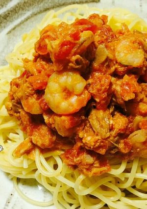 簡単♡エビとツナのトマトクリームパスタ-レシピのメイン写真