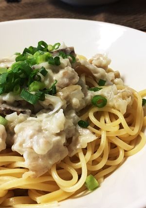根菜と鳥挽肉のホワイトソースパスタ-レシピのメイン写真