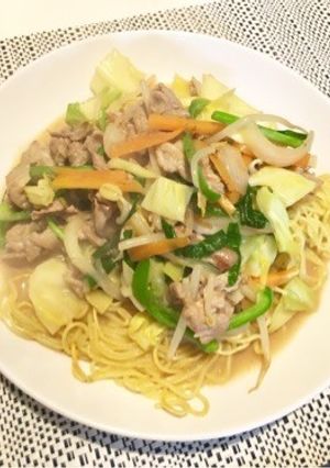 王将のとんこつラーメンであんかけ焼きそば-レシピのメイン写真