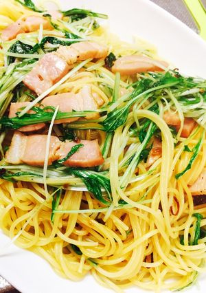 時短！水菜とベーコンのペペロンチーノ♪♪-レシピのメイン写真