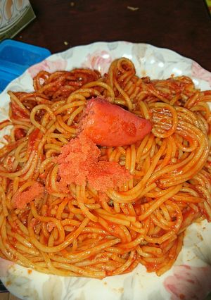 トマトジュースで明太子スパゲティ-レシピのメイン写真