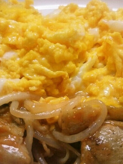 卵をのせてもやし鶏もも肉のケチャップ炒め-レシピのメイン写真