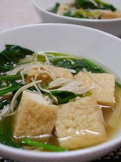 厚揚げとほうれん草とエノキのピリ辛スープ-レシピのメイン写真
