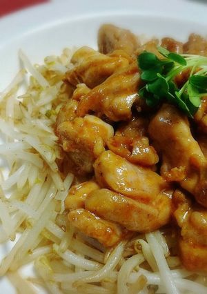 鳥もも肉のマヨケチャ炒め☆onモヤシ☆-レシピのメイン写真