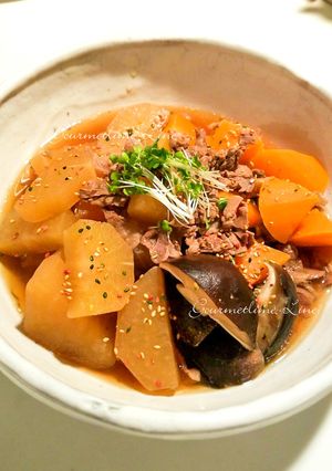 有機大根と黄色人参の牛肉煮~胡麻かけ~-レシピのメイン写真
