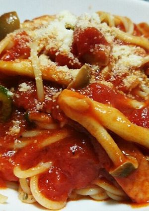 ベーコンときのこのトマトパスタ！-レシピのメイン写真