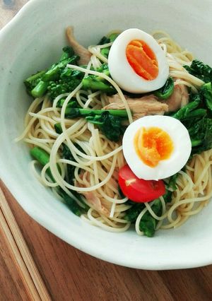 春の味!菜の花とささみのからし和えパスタ-レシピのメイン写真