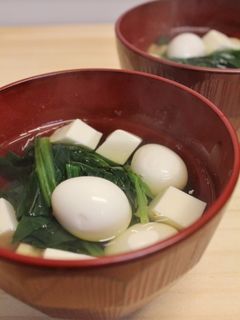 朝昼夕♪豆腐うずら卵ほうれん草のすまし汁-レシピのメイン写真