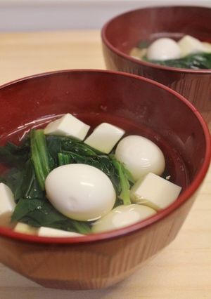 朝昼夕♪豆腐うずら卵ほうれん草のすまし汁-レシピのメイン写真