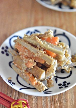ごぼうとこんにゃくのごま味噌炒め-レシピのメイン写真