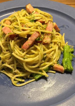 菜の花とベーコン、榎の和風ペペロンチーノ-レシピのメイン写真