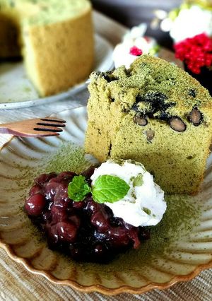 黒豆煮で抹茶シフォンケーキ-レシピのメイン写真