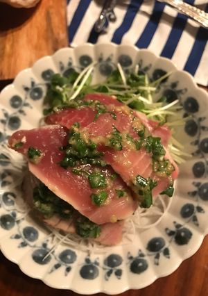 炙り中トロのにんにく山葵葱胡麻よごし-レシピのメイン写真