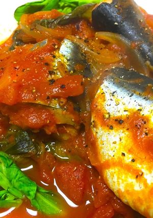 ニシンとチンゲン菜花のトマト煮込み-レシピのメイン写真