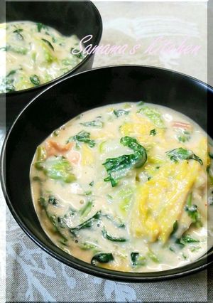 白菜とほうれん草の明太クリーム煮-レシピのメイン写真