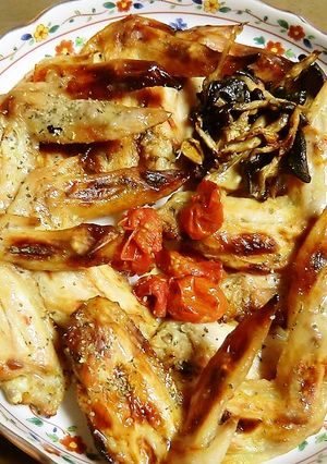 鶏手羽先と霜降りヒラタケの塩糀焼き-レシピのメイン写真