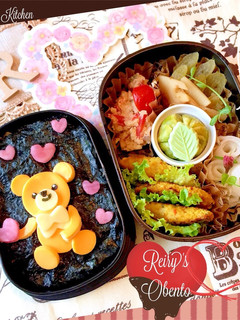 玄米くまちゃん海苔弁当 と春おかず-レシピのメイン写真
