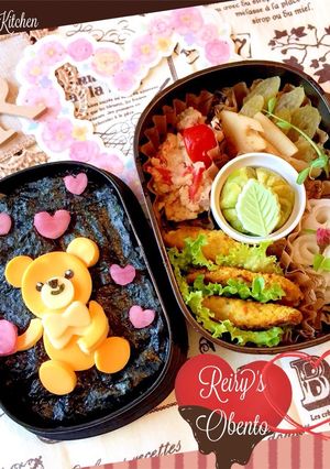 玄米くまちゃん海苔弁当 と春おかず-レシピのメイン写真