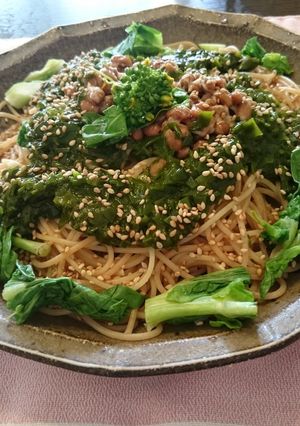 生めかぶと納豆と菜の花の春パスタ-レシピのメイン写真