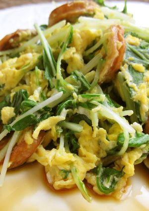 ポン酢で水菜と魚肉ソーセージの卵とじ-レシピのメイン写真