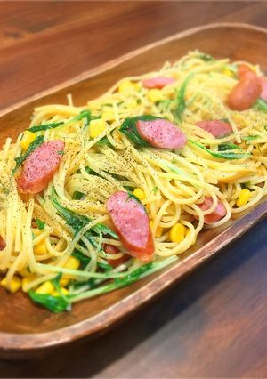 フライパンのみ!水菜とウインナーのパスタ-レシピのメイン写真